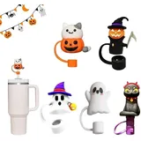 Halloween Silicone Straw Covers Cap for Stanley Cup, Halloween-Strohhalmaufsätze, Dust-Proof Drinking Straw Reusable Straw Tips Lids, Strohhalmhülle Kürbisgeist (5PCS)