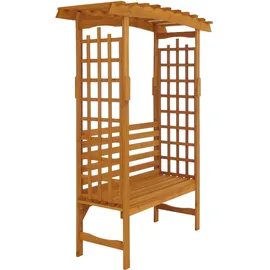 Mendler Rosenbogen mit Sitzbank HWC-Q21, Gartenbogen Rankhilfe Bank Gartenbank Holz FSC®-zertifiziert 201x160x60cm ~ natur