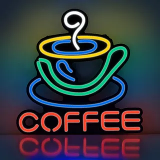 NELUX Coffee - LED Neon Kaffee Bar Schild, Coffee Corner Wand Deko Sign, Coffee Bar Neon Light Deko, Kaffee Ecke LED Licht Leuchtschild. Inklusive Fernbedienung und Netzteil