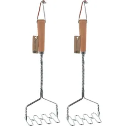 2x Kartoffelstampfer Küchenutensilien Edelstahl Silber Holzgriff 34 cm