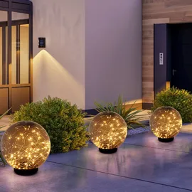 GLOBO 2er Set LED Solar Außen Tisch Lampe Garten Lichterkette Kugel Strahler Park Lampe rauch