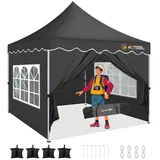 HOTEEL Faltpavillon 3x3 wasserdicht stabil mit 4 Seitenwänden,Pavillon UV 50+,Gartenpavillon 3x3 verdicktem Rahmen,einfach aufstellbarer,Partyzelt für Hochzeiten,Partys,Terrasse (Schwarz)