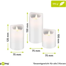 goobay LED Echtwachskerze 3 St. weiß