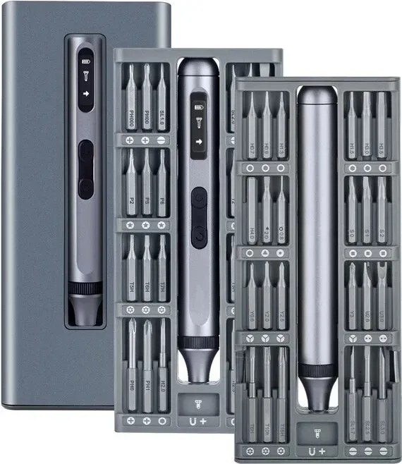 EasyWox Digitale Elektrische Schraubendreher Set | 350mAh Lithium-Akku | 48 gängige Bits | 90 Minuten Ladezeit | Drehmoment 0,3N.m (Elektrisch) / 3,5N.m (Manuell) | Aluminiumgriff