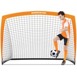 Happy Jump Fußballtor 3x2.2FT, 4x3FT, 5x3.6FT, 7x5FT Pop-Up Fußballtraining für den Garten (5x3.6 FT- Orange) -1 PC