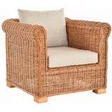Wohnzimmer-Sessel Nizza aus echtem Rattan/Lounge-Sessel mit Polster (Natur)