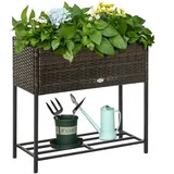Outsunny Poly Rattan Blumenkasten mit Füßen Ablage