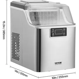 Vevor Eiswürfelbereiter Eisbereiter Eiswürfelmaschine 24 Würfel in 15 Minuten, 20,4 kg / 24 h, tragbarer Eiswürfelbereiter mit Schaufel & Korb, Eismaschine mit 3 Größen für Küche Bar Party