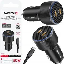 Swissten Swissten, CL Adapter 2x USB-C PD 50W schwarz - Schwarz