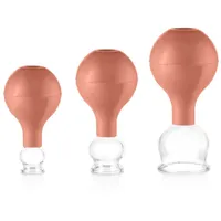 PULOX Schröpfgläser Set aus Echtglas mit Saugball - 3x Medizinisches Schröpfglas in Braun - 25mm, 32mm, 40mm