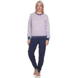 normann Damen Frottee Schlafanzug Langarm mit Bündchen - auch in Übergrössen, Farbe:Navy, Größe:48-50 - 48-50