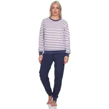 normann Damen Frottee Schlafanzug Langarm mit Bündchen - auch in Übergrössen, Farbe:Navy, Größe:48-50 - 48-50