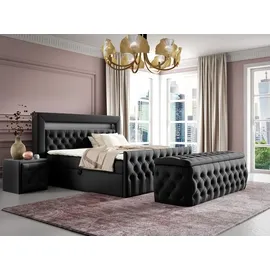 Fun Möbel Boxspringbett Schlafzimmerbett ERNESTO Nr.2 180x200cm in Elisa Velvet Schwarz - Schwarz