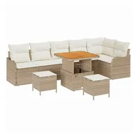 VidaXL 9-teiliges Garten-Sofaset mit Kissen Beige Poly Rattan Akazie