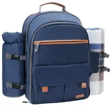 Sunflora Picknick-Rucksack für 4 Personen mit Decke Picknickkorb Set für 2 Personen mit isolierter Kühltasche Weintasche für Familienpaare (Marineblau)