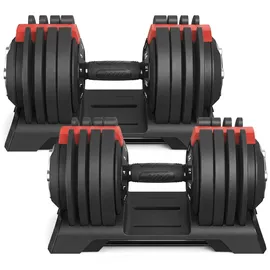 Songmics Kurzhanteln 2er set Verstellbare Kurzhanteln 12-in-1 3 kg bis 24 kg schwarz/rot