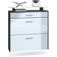 Vladon Schuhschrank, Weiß Hochglanz, Holzwerkstoff, 89x96x23 cm, Garderobe, Schuhaufbewahrung,