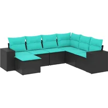 vidaXL 7-teiliges Gartensofa-Set mit Kissen, schwarzes Polyrattan - Schwarz