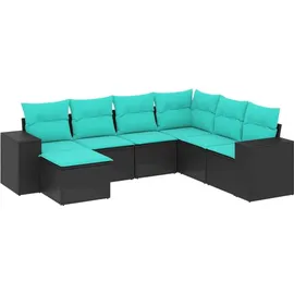 vidaXL 7-teiliges Gartensofa-Set mit Kissen, schwarzes Polyrattan - Schwarz