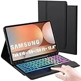 ROOFEI 12,4 Zoll Galaxy Tab S9 FE+/S9+/S10+ Hülle mit Tastatur QWERTZ : DIY 3-Zonen-7-Farbige Beleuchtung, Smart Touchpad, Abnehmbare Tastatur Hülle für Samsung Galaxy Tab S10 Plus/S9 FE Plus/S9 Plus