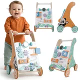 Labebe Lauflernwagen aus Holz für Babys ab 1 Jahr Laufwagen Holz-Walker Holzwagen Gehhilfe für Kleinkinder - Bunt