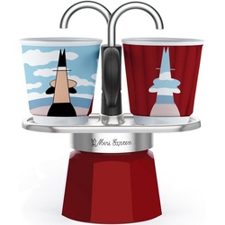 BIALETTI Espressokocher Mini Express Magritte, 0,09l Kaffeekanne, (1 Espressokocher + 2 Espressobecher, 90 ml) rot