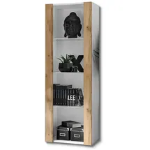komodee Komodee, Vitrine, Weiß, Eiche Wotan, Glas, Holz Optik, 3 Fächer, Rechteckig, 55x159x35 cm, Wohnzimmer, Wohnwände, Vitrinenschränke
