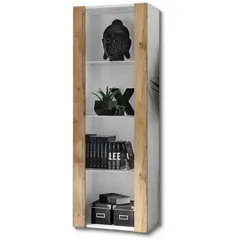 komodee Komodee, Vitrine, Weiß, Eiche Wotan, Glas, Holz Optik, 3 Fächer, Rechteckig, 55x159x35 cm, Wohnzimmer, Wohnwände, Vitrinenschränke
