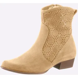 Stiefelette HEINE, Damen, Gr. 42, beige (sand), Leder, Veloursleder, modisch, Schuhe Ankleboots Cowboy-Stiefelette