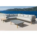 OUTFLEXX James Ecklounge-Set, hellgrau/natur, Alu/Holzimitat, inkl. Polster, 6 Personen