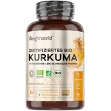 Bio Kurkuma Kapseln - 365 Turmeric Capsules - 1 Jahr Vorrat - 505mg Curcuma Pulver mit Ingwer & Piperin pro Tag - Curcumin, Ingwer und Schwarzer Pfeffer - Vegan & Bio Qualität - Von WeightWorld