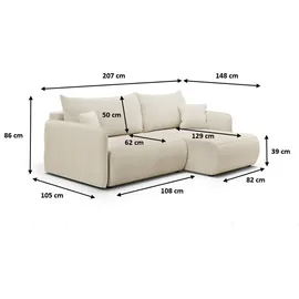 Fun Möbel Ecksofa Sofa mit Schlaffunktion CALGARY Stoff Curio Dunkelblau Ottomane Rechts