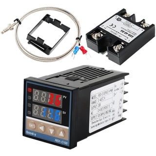 Digital Temperaturregler Kit REX-C100 LED PID-Temperaturregle Thermostat mit K-Typ Thermoelement Sensoreingangsrelais SSR-Ausgang (0-400 °C)