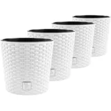 4er Set Hochwertige Rattan-Look Pflanzkübel Weiß, 30cm, Innen & Außen