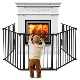LARS360 Kaminschutzgitter 300cm mit Tür, 5 Elemente Faltbares Ofenschutzgitter & Absperrgitter, Laufstall und Tierschutzgitter für Babys & Kinder (je 75 x 60cm, mit 2 Sicherheitsverschlüssen)