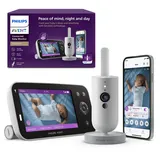 PHILIPS Avent Premium Connected Videophone, das bisher beste Babyphone von Avent, Schlaf- und Atmungs-Tracking mit KI, Schrei-Interpretation, kristallklares Bild bei Tag und Nacht, SCD973/26