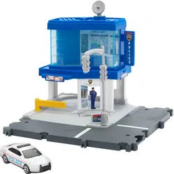 Matchbox Action Drivers Polizeiverkehrsstellen-Spielset mit Ford Interceptor Spielzeug-Polizeiwagen im Maßstab 1:64