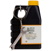 Accentra Duschgel BATH & BODY SERVICES in Ölkanister-Form, 200ml, inkl. Schlüsselanhänger in Schraubenschlüssel-Form, Citrus & Cedar Duft - nachfüllbar