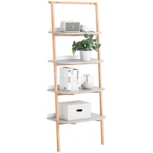 SoBuy Leiterregal mit 4 Ebenen Bücherregal Grau Natur, Holzwerkstoff, Holz, Buche, 65x169x39 cm, Wohnzimmer, Regale, Bücherregale