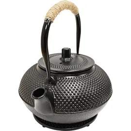 ad.con Teeservice aus Gusseisen 13-tlg mit Stövchen Teekanne 1,5L Schwarz mit Siebeinsatz Teetassen und Untersetzer Tee Set im japanischen Stil