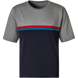 LE JOGGER LE JOGGER, Pyjama in grau-meliert-navy, | Gr. 48/50 (M), bunt (grau, meliert, navy), Jersey, Obermaterial: 100% Baumwolle, unifarben, Basic, bequem kurz, Rundhals, Kurzarm abgesteppte Kante, Homewear-Sets, Schlafanzug mit Colorblock