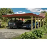 SKANHOLZ Spreewald Walmdach Doppelcarport aus Nadelholz 5,85 x 8,93 m rote Blende unbehandelt