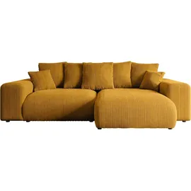 altdecor Ecksofa Cord mit Schlaffunktion 2-Sitzer Senfgelb
