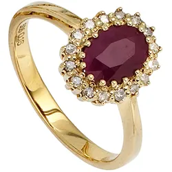 Diamantring JOBO Fingerringe Gr. 60, Gelbgold 585-Diamanten, gelb (gelbgold 585) Damen 585 Gold mit 16 Diamanten und Rubin