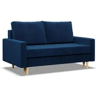 Mebligo - Sofa mit Schlaffunktion und Bettkasten Blank, 2 Sitzer Sofa 152 cm Breit, Schlafsofa mit Bonellfederkern im Sitz, Ausziehbares Couch auf Holzfüßen, Sofa Wohnzimmer - Sofa Blau