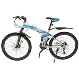 Konfiur 26 Zoll Mountainbike, 21 Gang Fahrräder Zusammenklappbares Mountainbike, Scheibenbremse, 80-94,5 cm Sitzverstellhöhe, Fahrrad für Jungen Herren Damen 103 * 96 * 35 cm (Schwarz, Weiß, Blau)