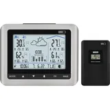 EMOS Funk Wetterstation mit weißer Hintergrundbeleuchtung, Außensensor, Temperatur Luftfeuchtigkeit, Wettervorhersage, Max/Min-Messwerte, Funkuhr 12/24h, Kalender, batteriebetrieben