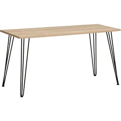 Schreibtisch SCHILDMEYER "Emmik, Breite 138 cm, klassisch, zeitlos, schick", braun (weiß eiche, matt schwarz, weiß eiche), B:138cm H:73,7cm T:60cm, Tische, Made in Germany
