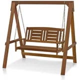 Furinno Tioman Outdoor Veranda-Hängeschaukel aus Hartholz mit Gerüst in Teak-Öl, Holz, Natürlich, 123.01 x 123.01 x 176 cm