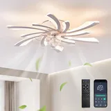 Depuley LED Deckenventilator mit Beleuchtung und Fernbedienung: Lampe mit Ventilator und APP für Wohnzimmer Weiß - Leise Deckenventilator mit 6 Licht für Decke - Dimmbar Deckenlampe 78cm